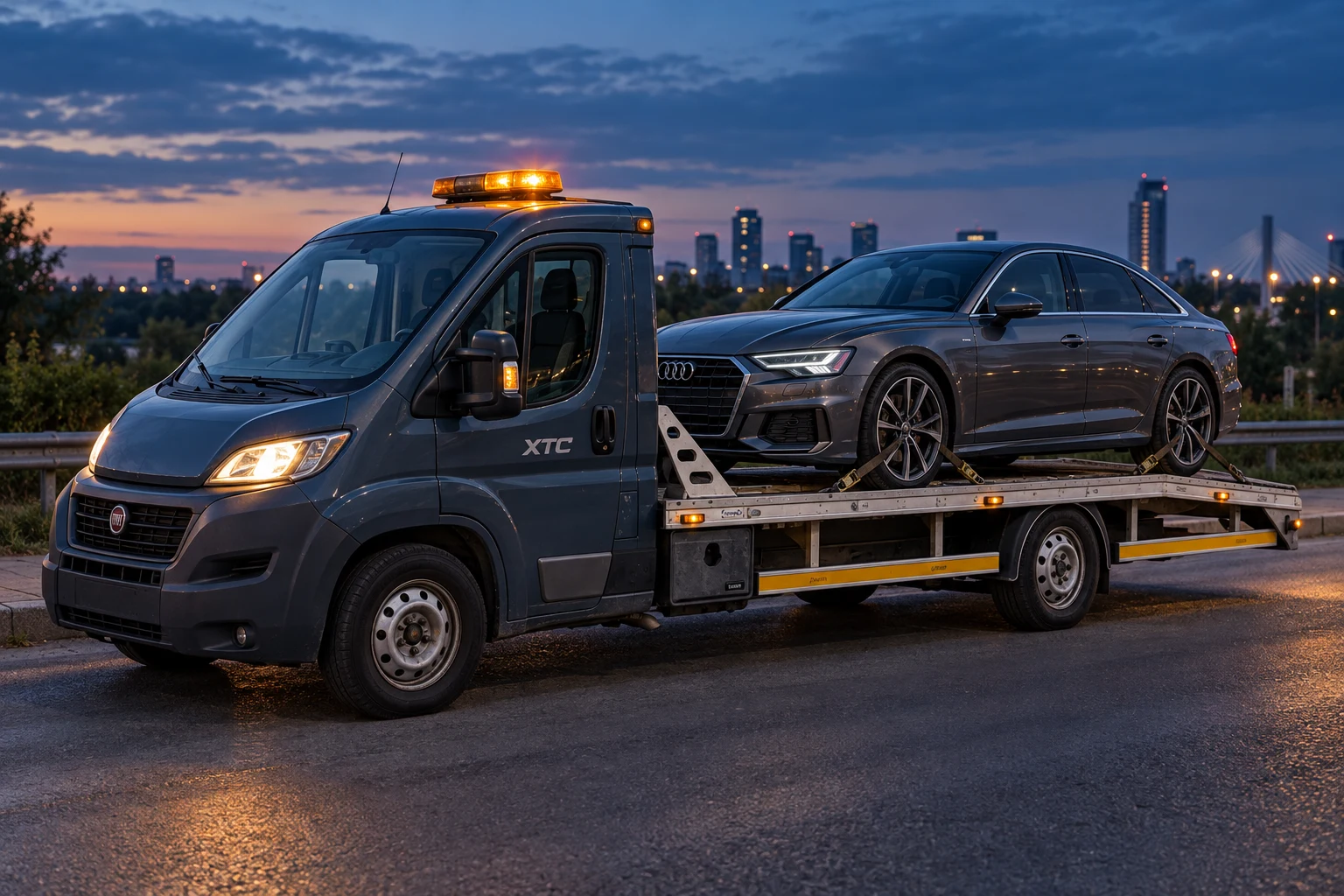 Imagine AI: platforma Tractări Auto XTC transportând un Audi